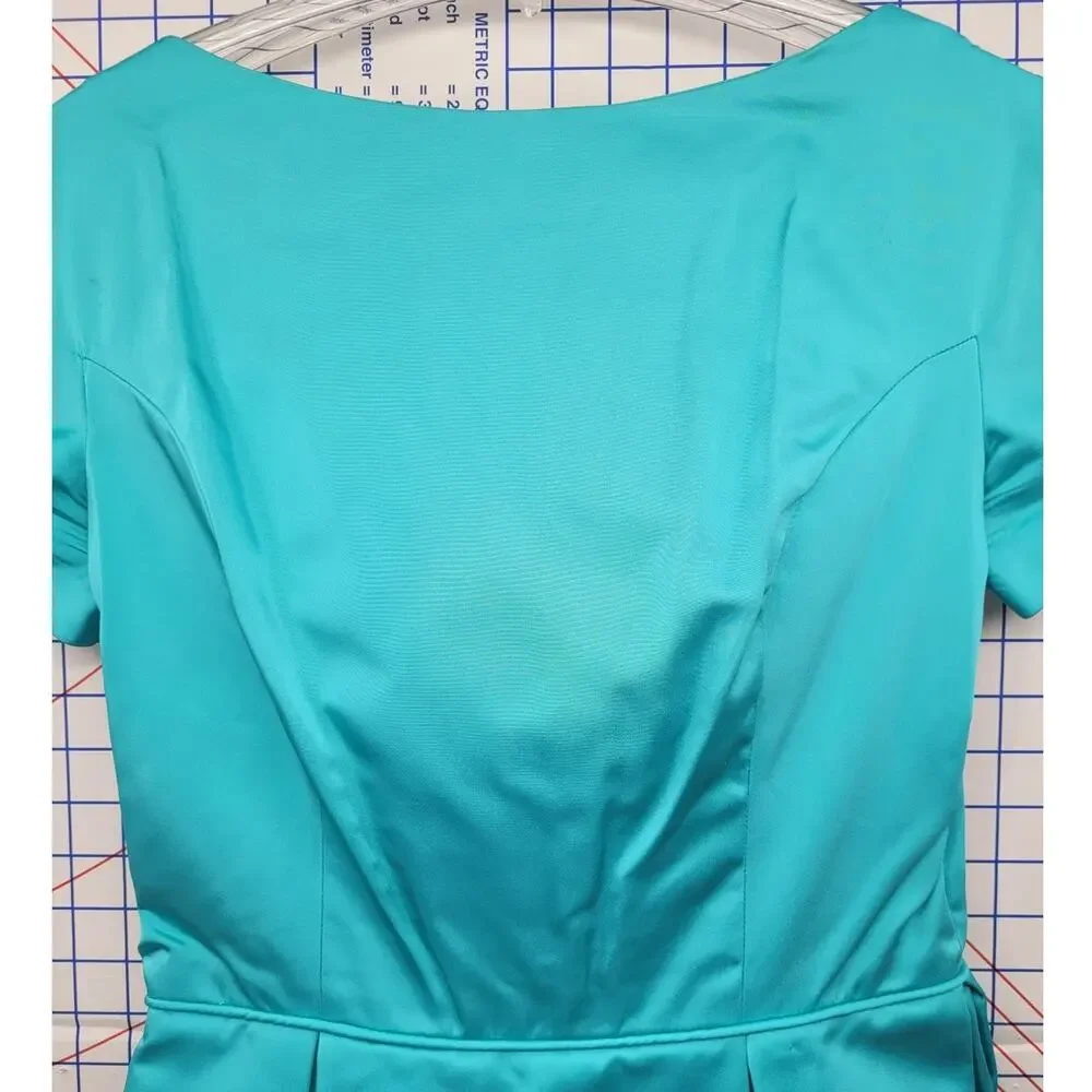 Vintage 50s 60s Satin‎ Blue Boatneck Cocktail Dress Elegant Timeless Style - Picture 5 of 16